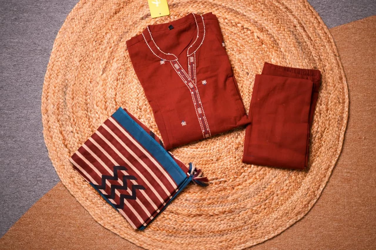 10690- Brown Cotton Suit Set