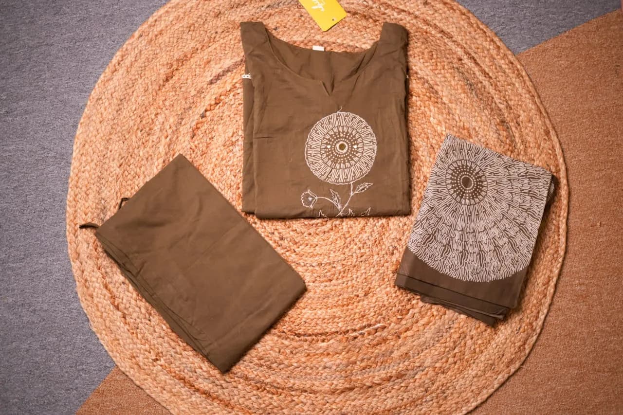 10707- Olive Green Cotton Suit Set