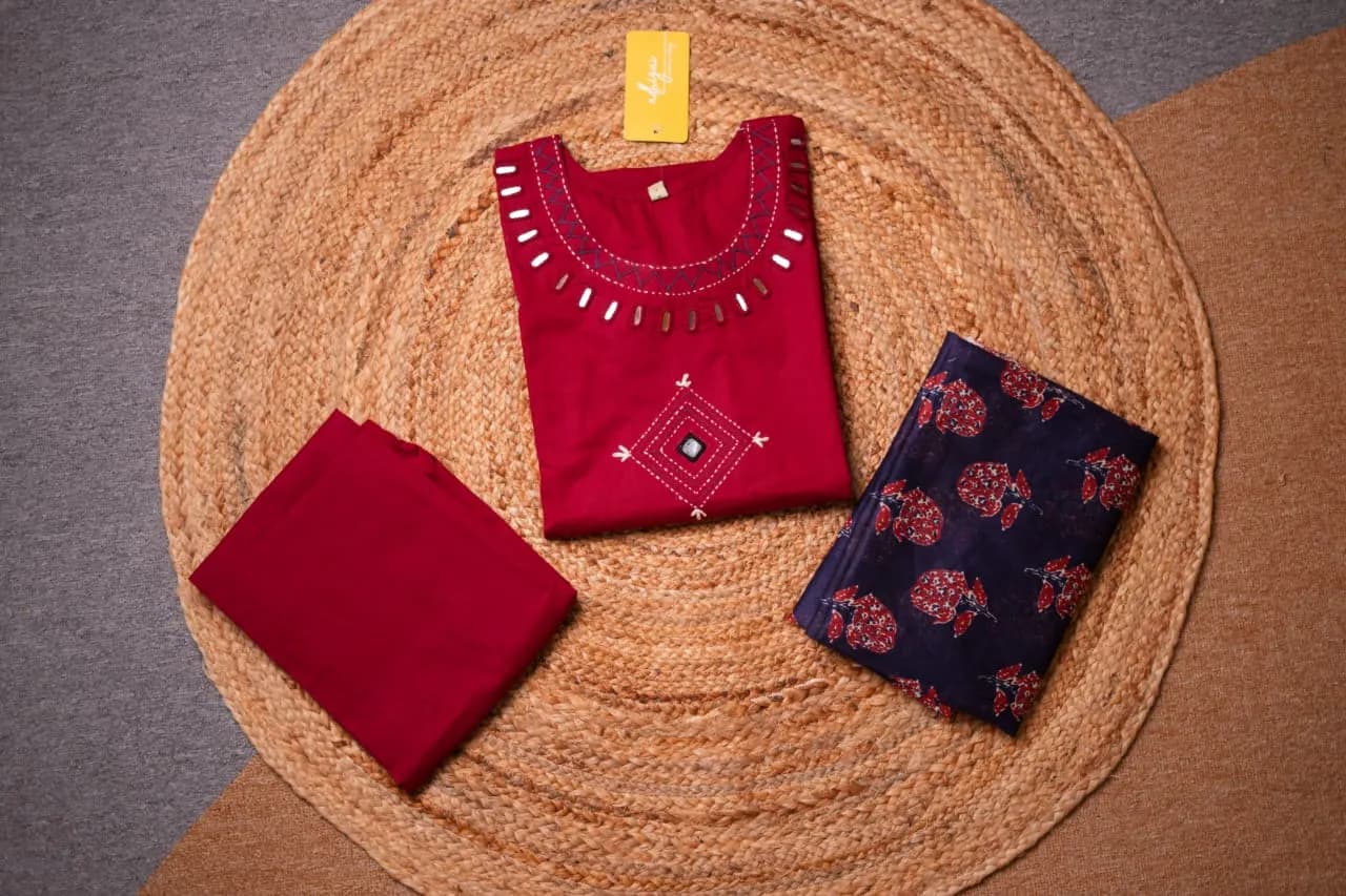 10648- Red Cotton Suit Set