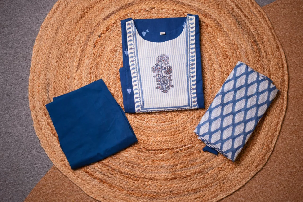 10650- Blue Cotton Suit Set